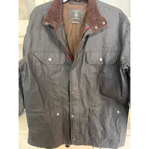 maker and company men's large waxed looking cotton brown barn coat